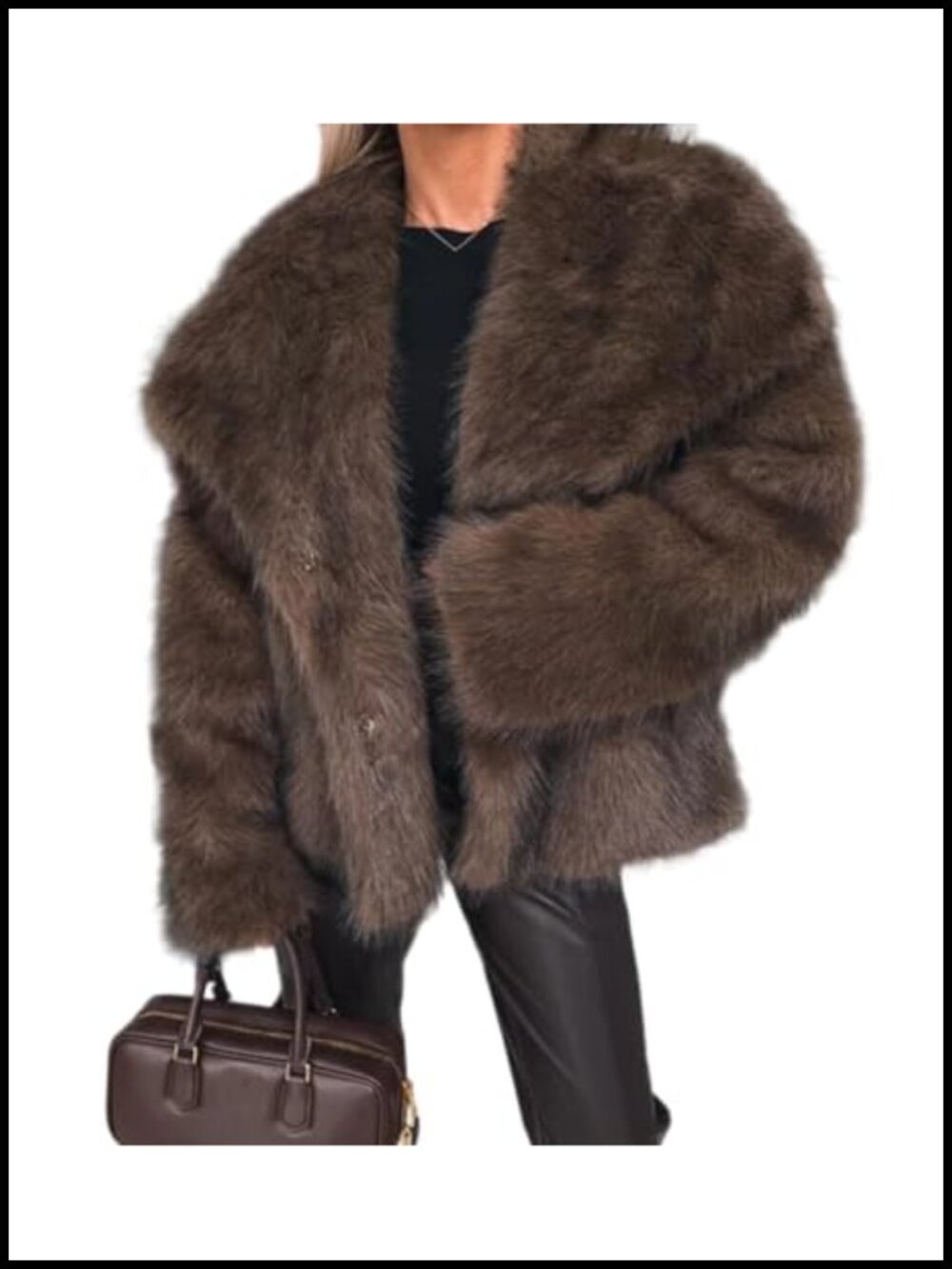 Women Fuzzy Faux Fur Open Front Jacket Fluffy Shaggy Collar Coat